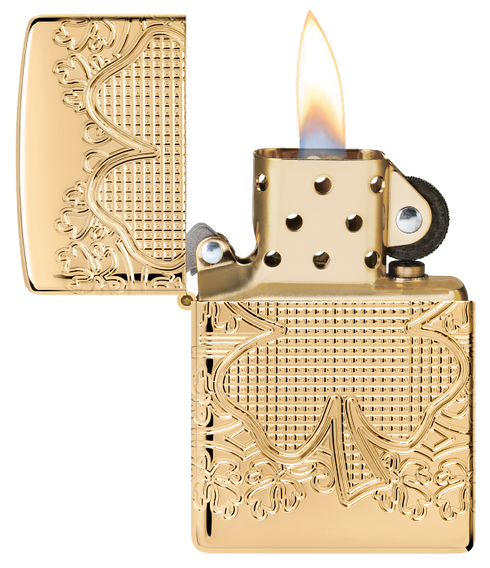 Zippo 46301 vžigalnik Armor Elegant Golden Clover, High Polish Gold Plate