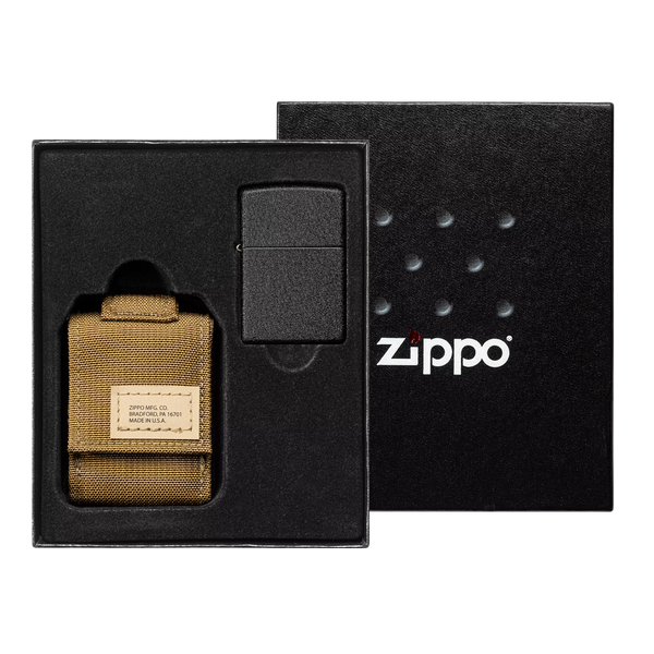 Zippo vžigalnik 49401 Black Crackle in etui Coyote Pouch