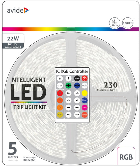 Trak LED SMD 5m 22W 12V IC RGB 1650lm 30LED/m IP65 + pametni kontrolnik ABLSBL12V5050-30RGB-IC65