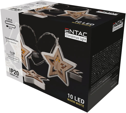 Entac 984926 Novoletne lučke - lesena zvezda 10 LED 1,65 m 2xAA