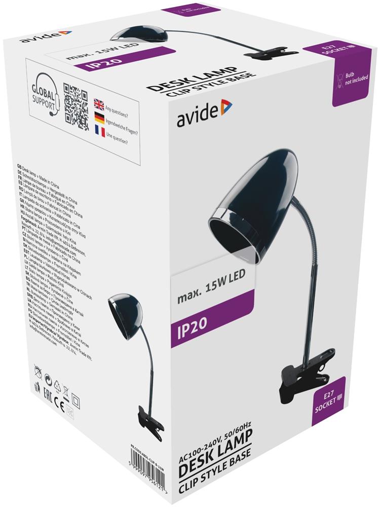 Svetilka namizna Basic s klipom E27 max 15W črna LED, ABDL-CLIP-B-15W