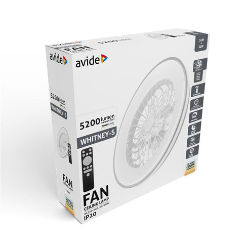 Svetilka stropna Whitney z ventilatorjem, Srebrna, AFCLCCT-48W-15W-WHS