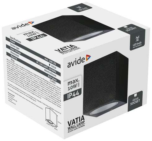 Svetilka zunanja stenska Vatia, Črna, IP44, AOLWGU10-VATS