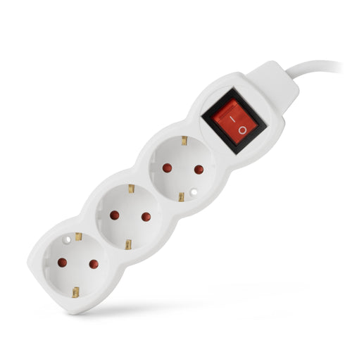 Podaljšek s stikalom 3-vtični 1,5m sploščen vtič bel IP20 ESEG3-1.5-SW-F