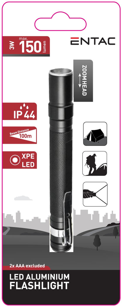 Entac 978505 Ročna svetilka Zoom 3W 150lm 100m 4h (2xAAA) IP44