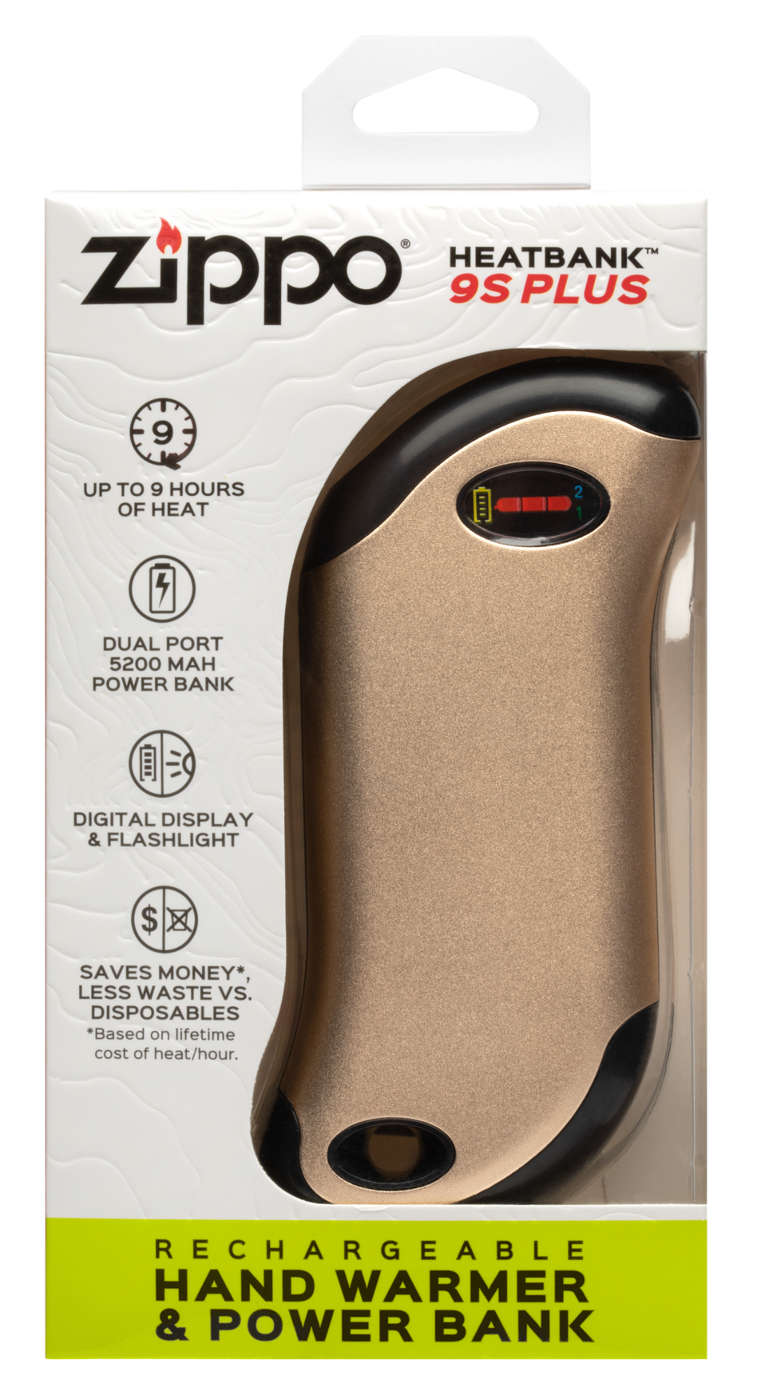 Zippo 2.007.360 HeatBank™ 9s PLUS Grelec za roke in USB polnilec, Zlat