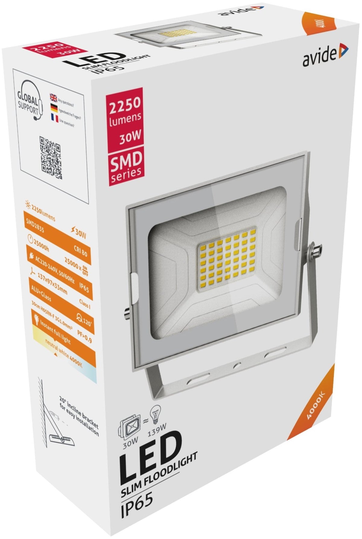 Avide 924885 Reflektor Slim SMD LED 30W NW 2250 lm